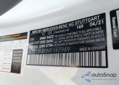 2021 Mercedes-Benz E 450 z USA, uszkodzony, nr VIN W1K1J5JB0MF167949